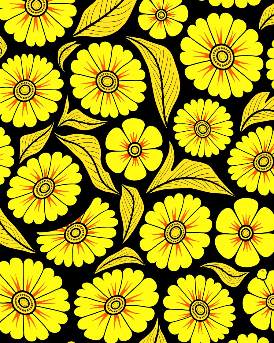 Yellow Flower Pattern Tile Design Rug