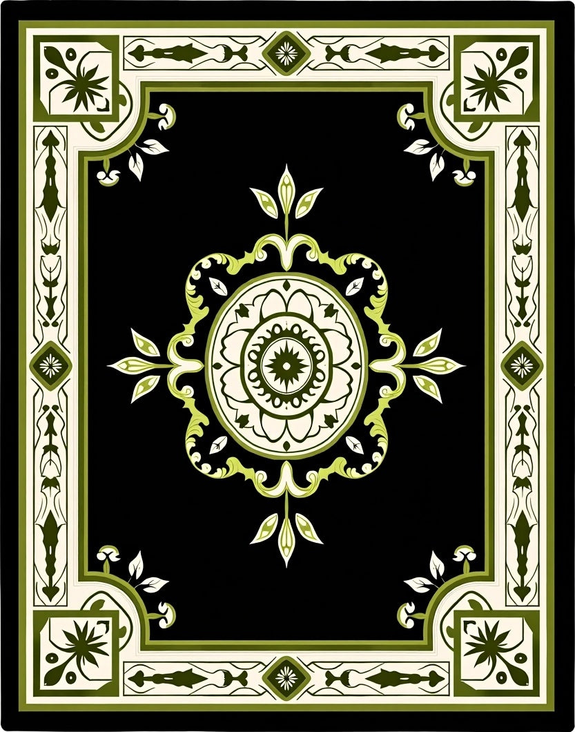 Elegant Green Floral Medallion Rug