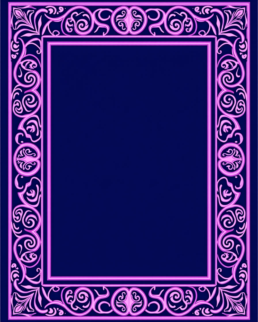 Ornate Pink Navy Floral Border Rug