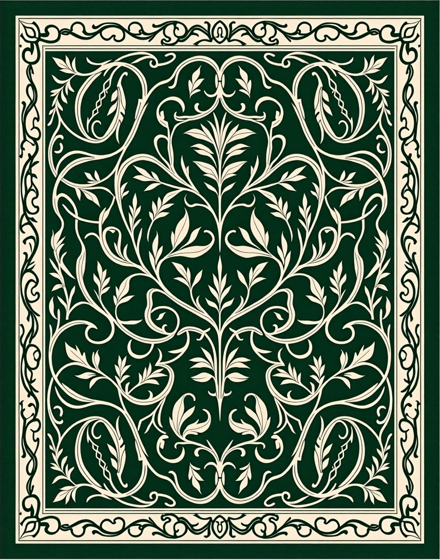 Green Ivory Floral Swirls Rug