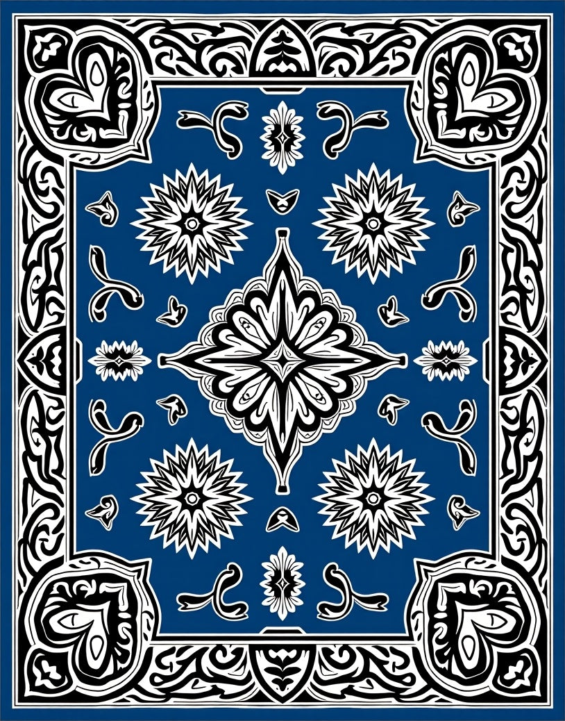 Bold Blue Floral And Swirl Design Rug