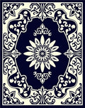 Dark Blue Ivory Floral Ornament Pattern Rug