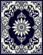 Dark Blue Ivory Floral Ornament Pattern Rug