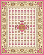 Ornate Pink Gold Floral Lattice Rug