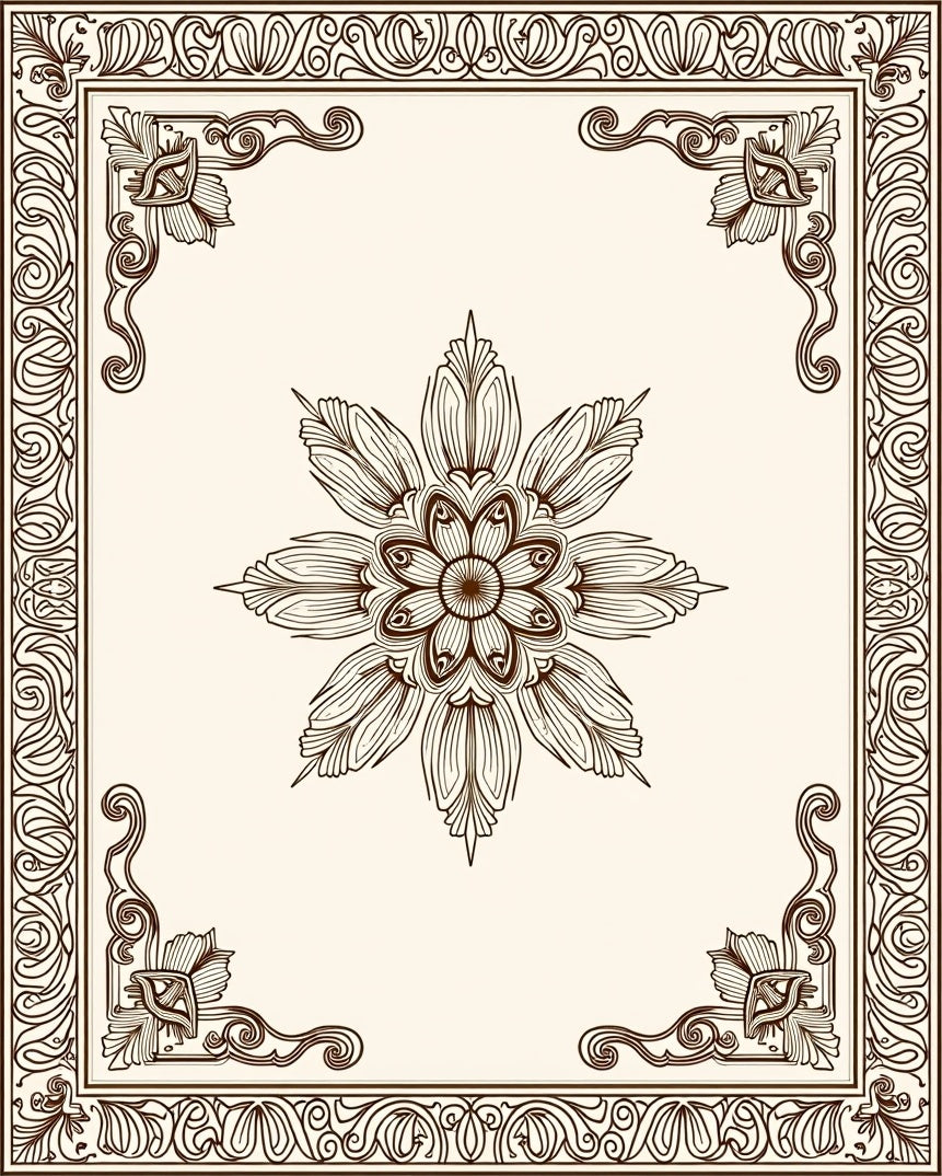 Ornate Floral Design with Scrollwork Border Rug