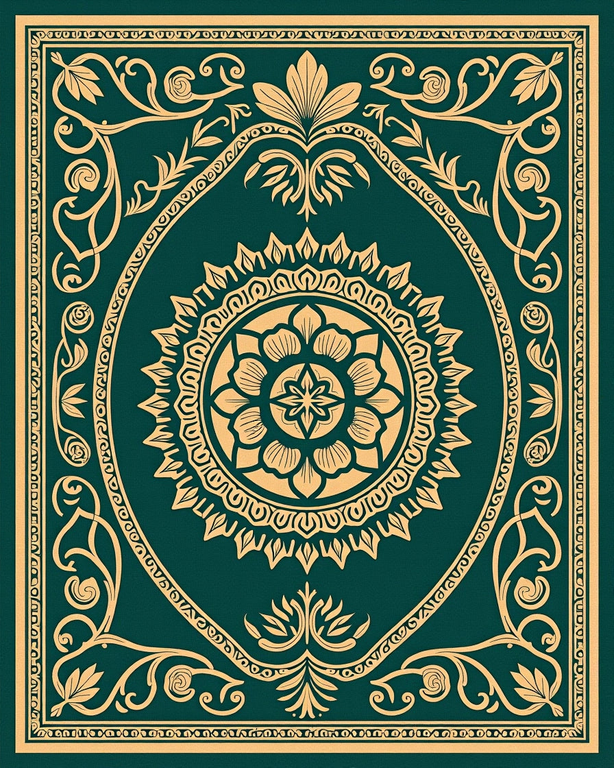 Emerald Green Gold Floral Medallion Rug