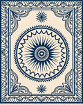 Navy and Cream Sunburst Medallion Rug