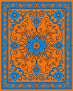 Vibrant Orange Blue Floral Medallion Rug