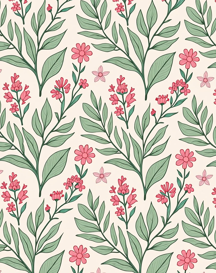 Pink Floral Garden Pattern Rug