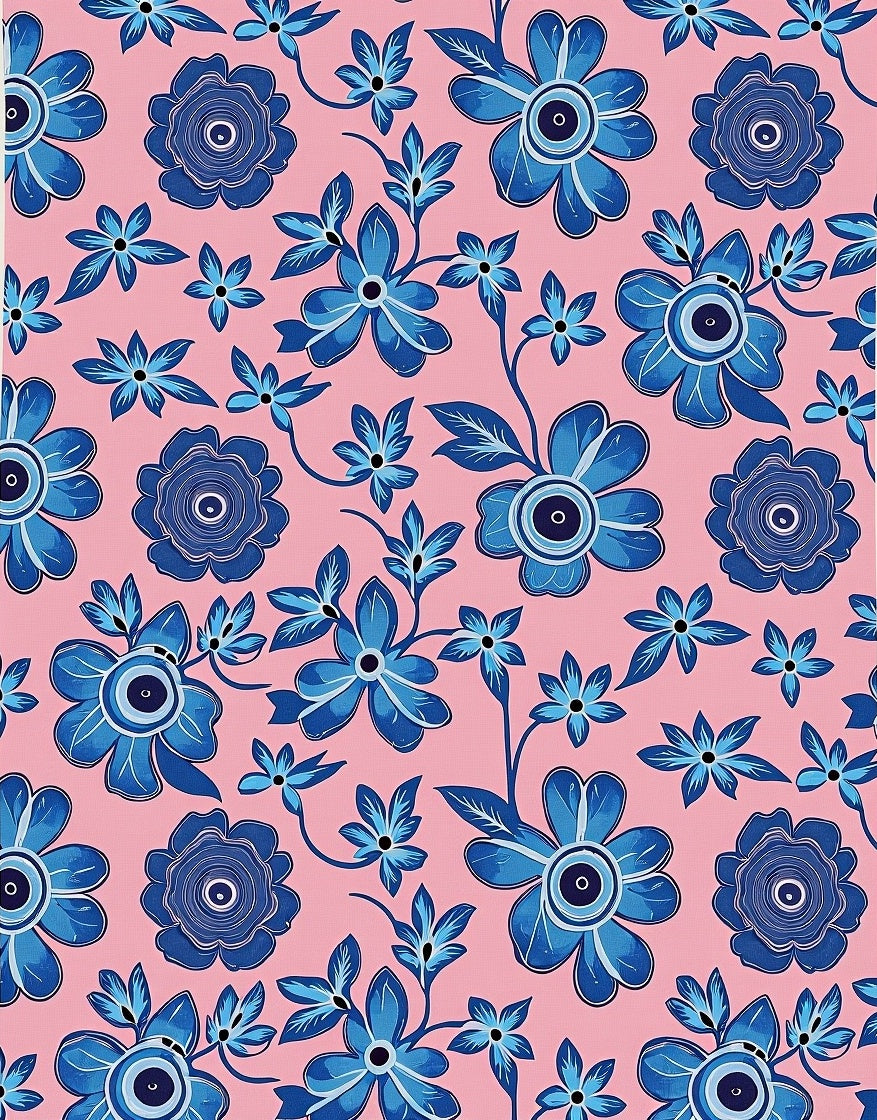 Whimsical Blue Floral Patterned Rug