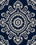 Navy Cream Intricate Mandala Pattern Rug
