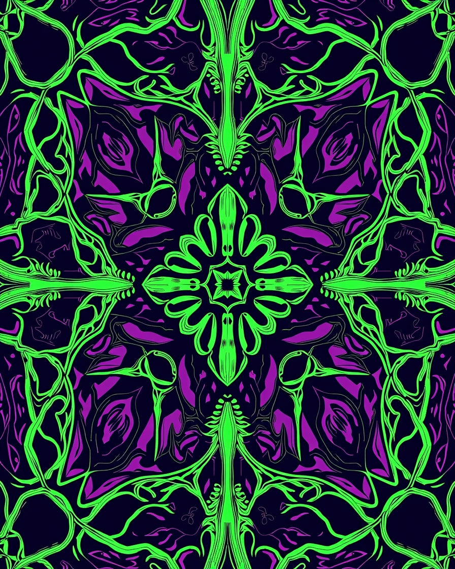 Vibrant Green Purple Organic Flow Rug