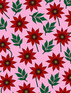 Bold Red Floral Garden Pink Rug