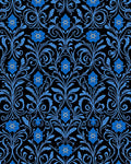Blue Floral Scroll Patterned Rug