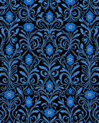 Blue Floral Scroll Patterned Rug