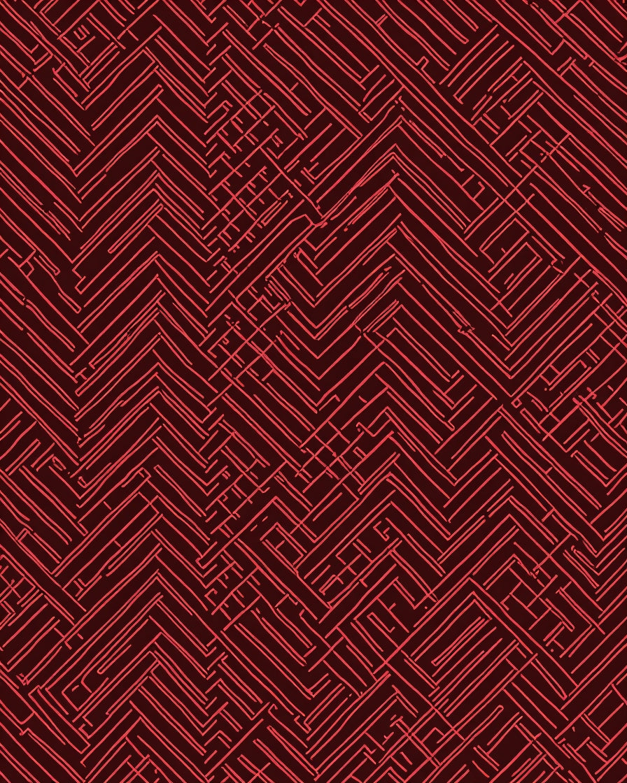 Crimson Herringbone Maze Pattern Rug