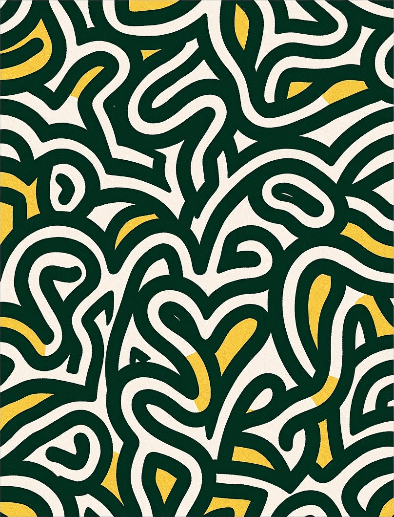Abstract Swirls Dark Green Gold Rug