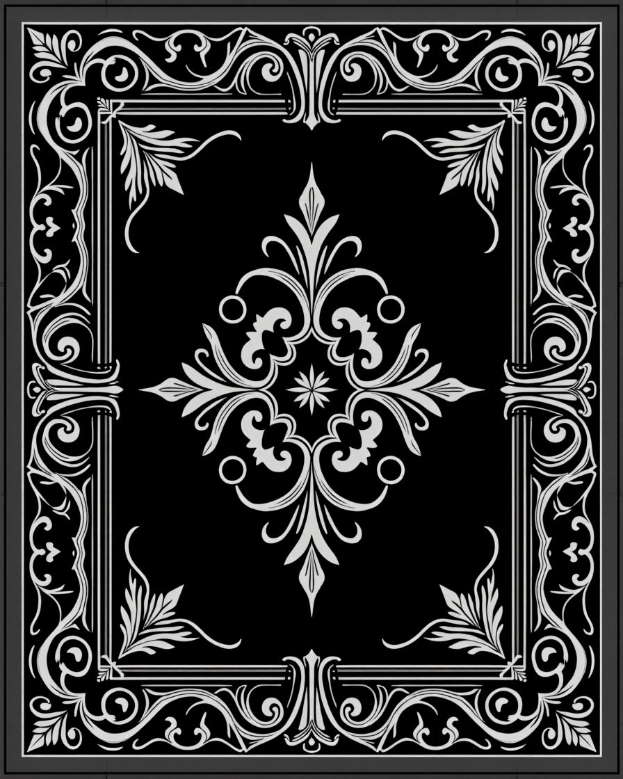 Classical Black White Scroll Pattern Rug