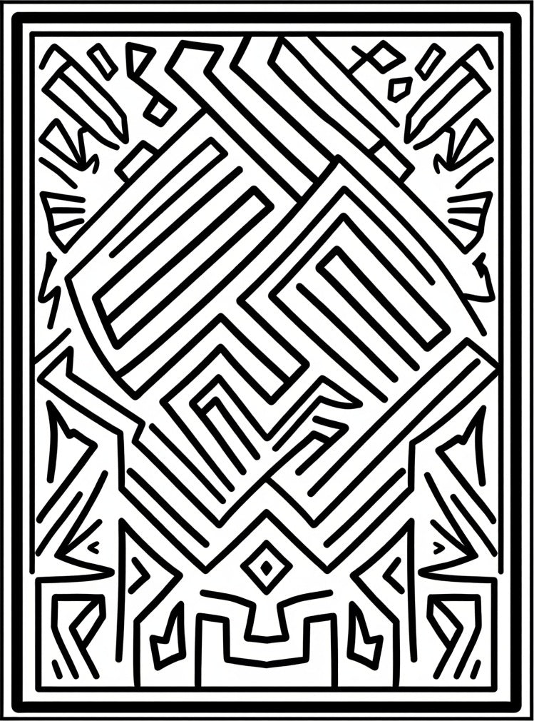 Abstract Maze Geometric Line Art Pattern Rug