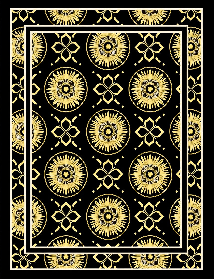 Gold Sunburst Floral Motif Rug