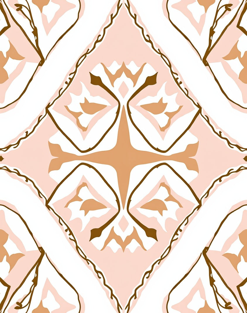 Blush Tan Floral Geometric Pattern Design Rug