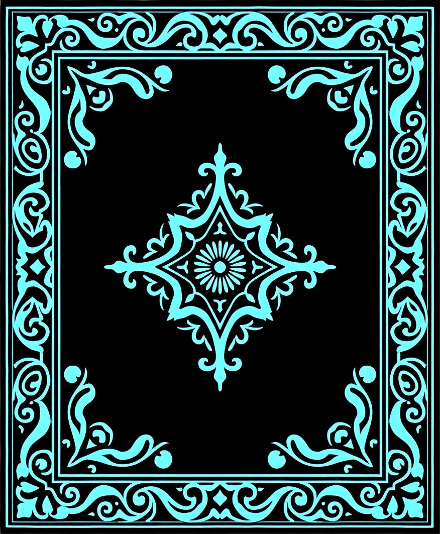 Classic Teal Floral Medallion Frame Rug