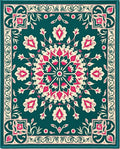 Teal Floral Mandala Inspired Rug