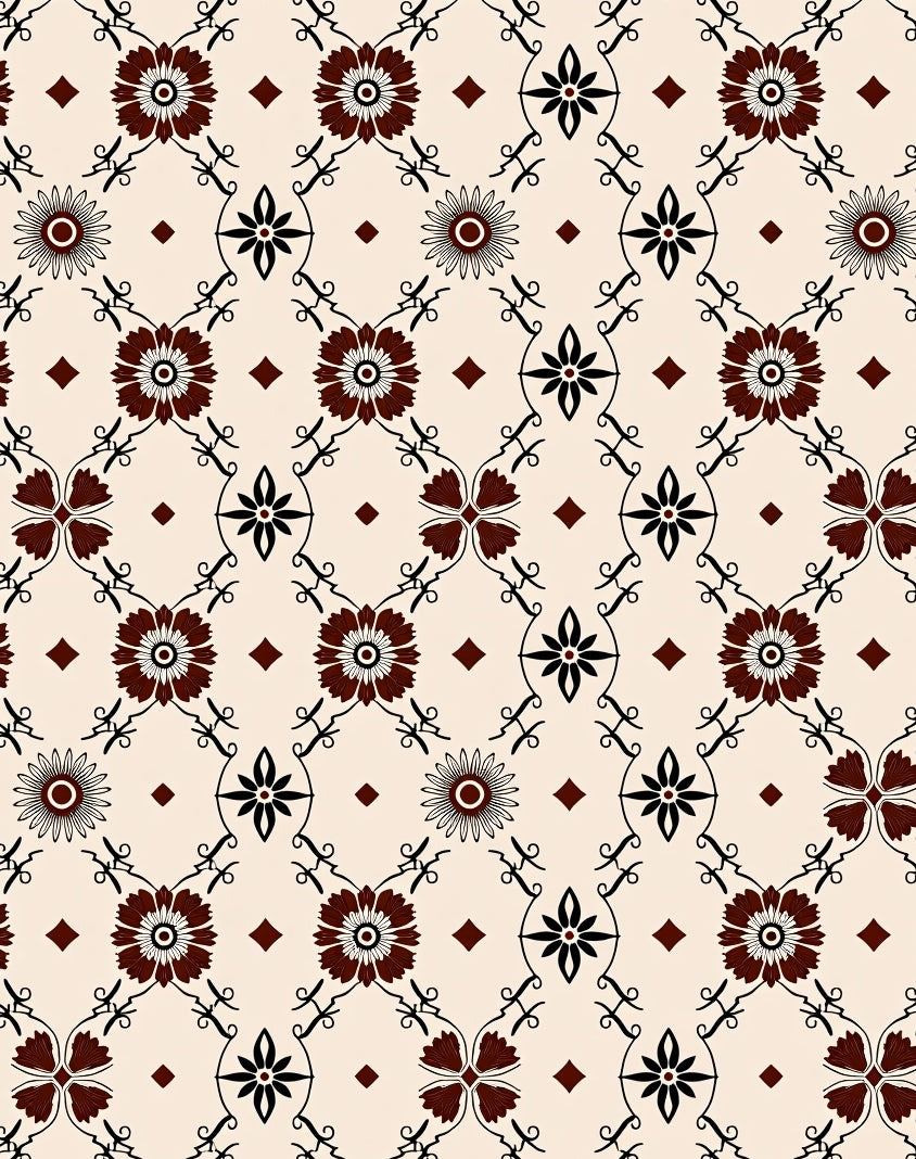 Brown Floral Lattice Pattern Rug