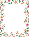 Whimsical Pink Flowers Leaves Border Rug