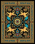 Graphic Gold Red Blue Animal Pattern Rug
