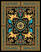 Graphic Gold Red Blue Animal Pattern Rug