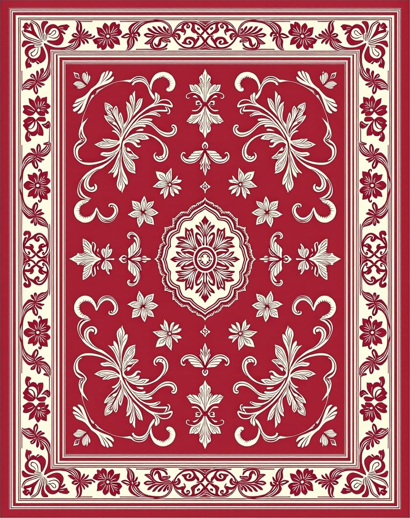 Classic Red and Ivory Floral Motif Rug
