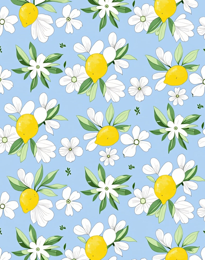 White Floral Lemon Pattern Rug