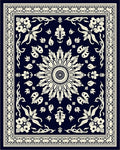 Navy Cream Floral Mandala Pattern Rug