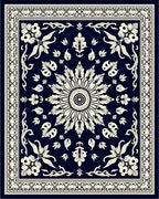 Navy Cream Floral Mandala Pattern Rug