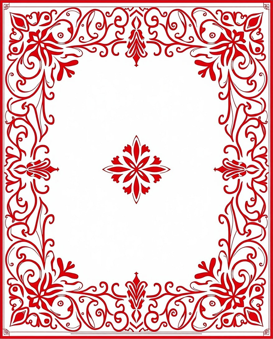 Red Floral Scrollwork Border Design Rug