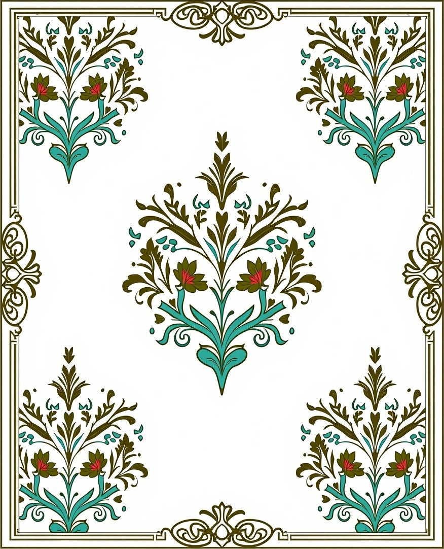 Ornate Floral Patterned Art Nouveau Rug
