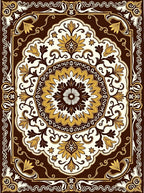 Rich Brown Gold Floral Mandala Rug