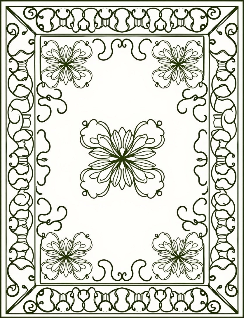 Ornate Floral Patterned Scrollwork Rug