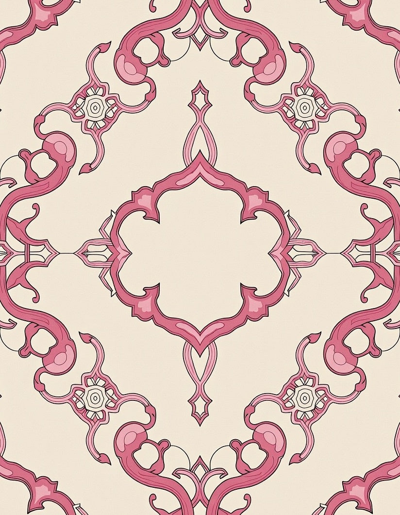Elegant Pink Floral Medallion Design Rug