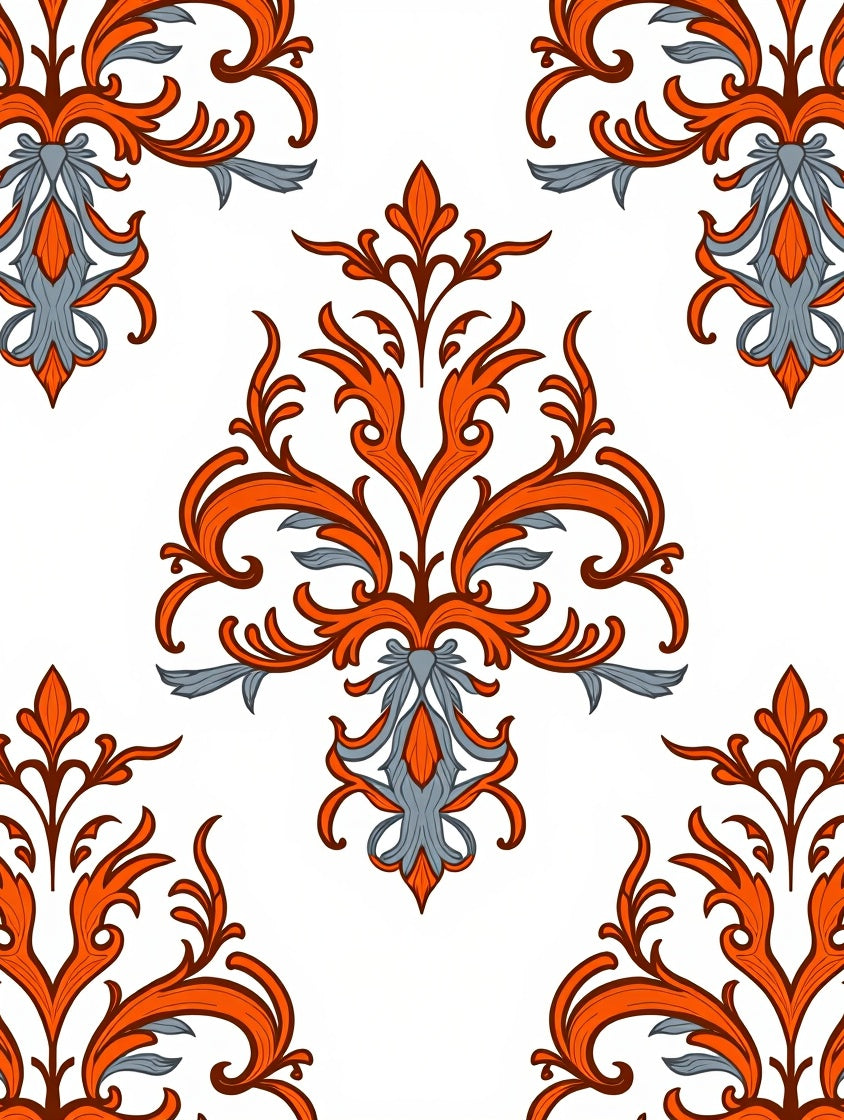 Orange Grey Scroll Pattern Rug
