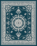 Deep Teal Ivory Intricate Floral Border Rug