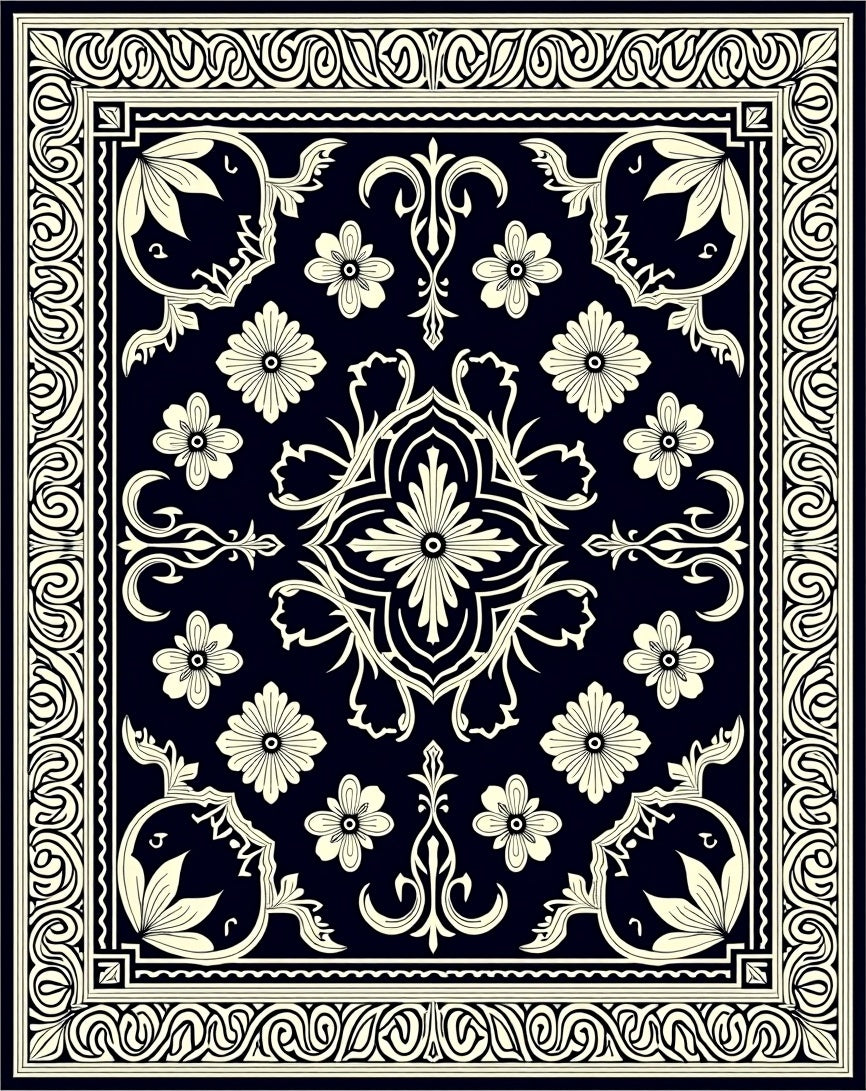 Classic Floral Scroll Border Pattern Rug