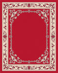 Ornate Red Cream Floral Scroll Frame Rug