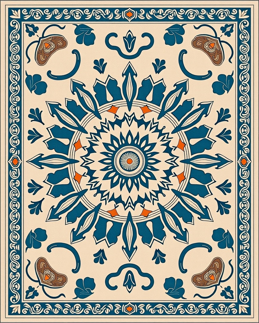 Blue Orange Intricate Mandala Rug