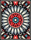 Bold Red Blue Geometric Mandala Design Rug