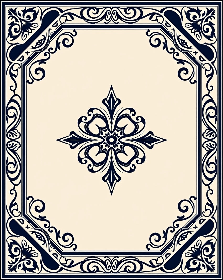 Classic Dark Blue Scrollwork Elegant Design Rug