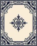 Classic Dark Blue Scrollwork Elegant Design Rug