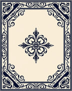 Classic Dark Blue Scrollwork Elegant Design Rug