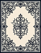 Classic Black Cream Floral Scroll Rug